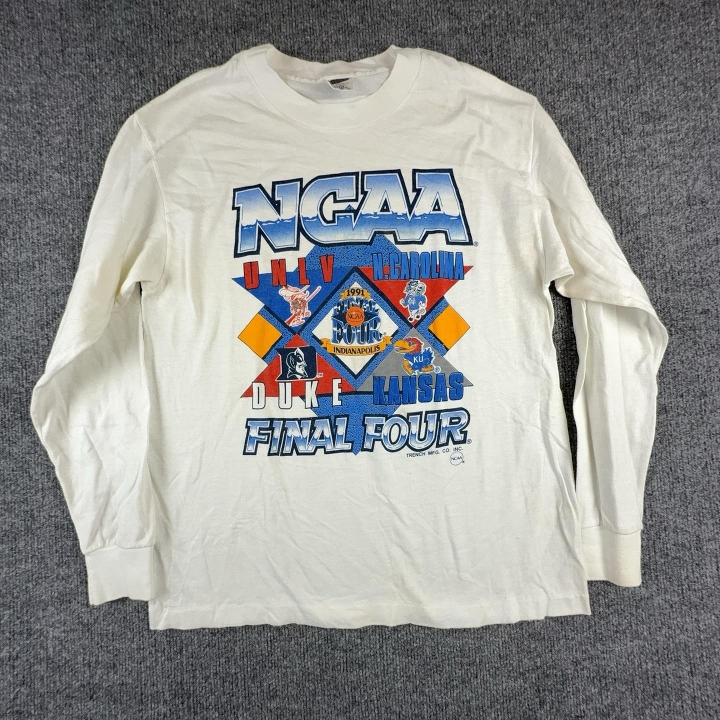 Vintage Ncaa Shirt Mens Large White Long Sleeve 1991 Final Four Trench